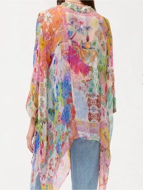Creation Sheer Floral Multicolor Flowy Top Oversized Small